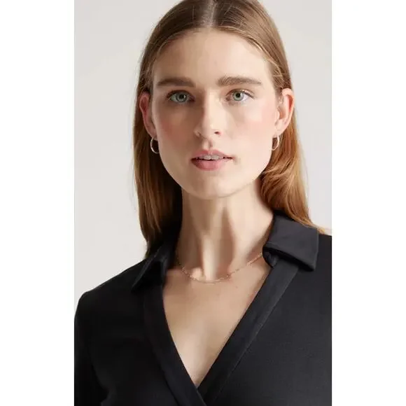 Quince 100% Silk Jersey Mini Wrap Dress Black Size S NWT - Picture 3 of 5